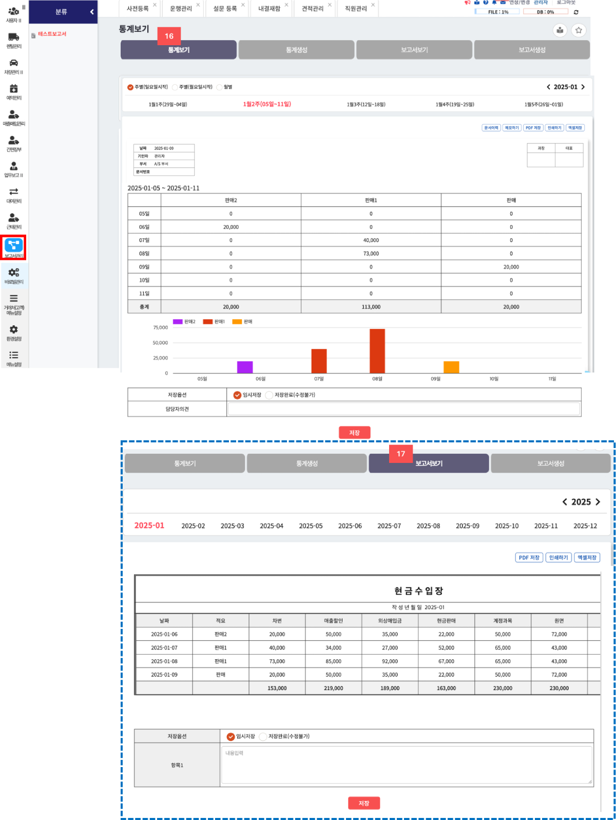 [통계 / 보고서 관리]메뉴에서 회의록을 통계 및 보고서로 보기